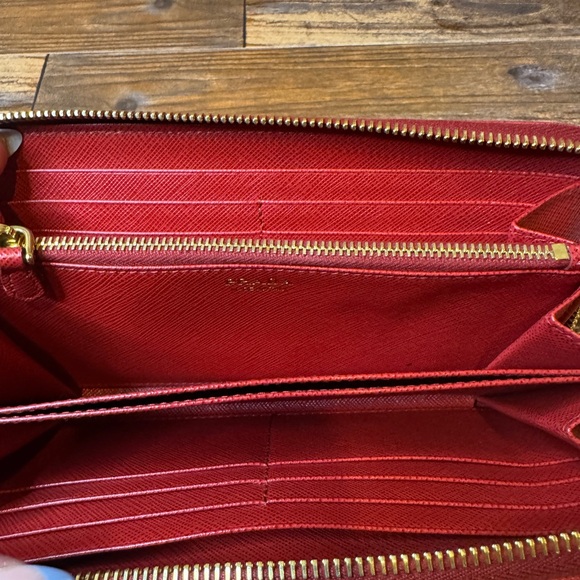 Prada Saffiano Leather Zippy Long Wallet Red Full Set With Authenticity Card - Picture 10 of 16